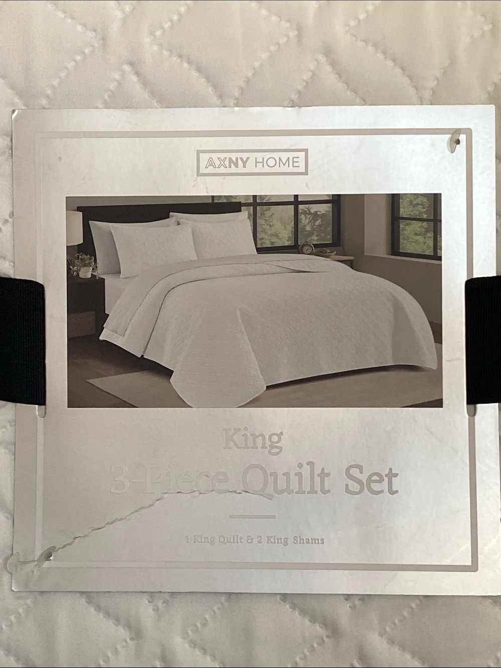 AXNY King 3-Piece Quilted Bedspread and Shams White NWT - Picture 4 of 9